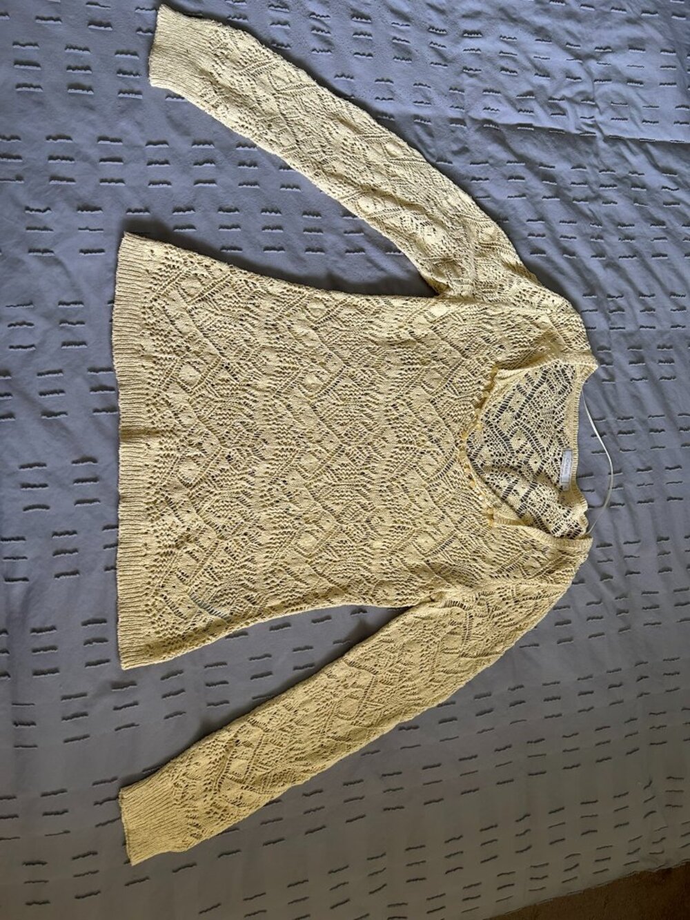 Cream 100% Cotton Open Knit Sweater | Boho Crochet Pullover | med